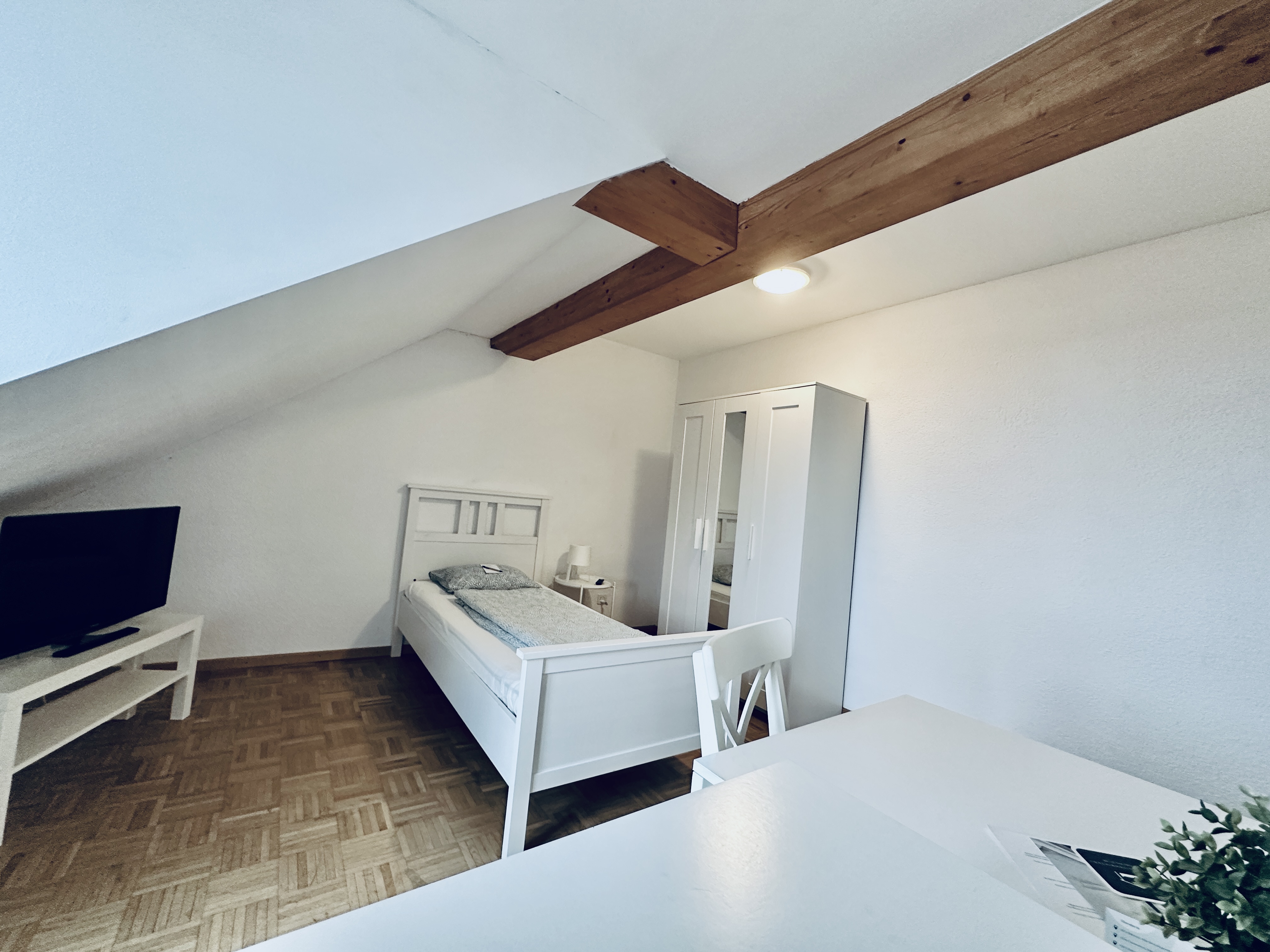Einzelzimmer Standard Plus in Flumenthal mit Bett und Tisch
