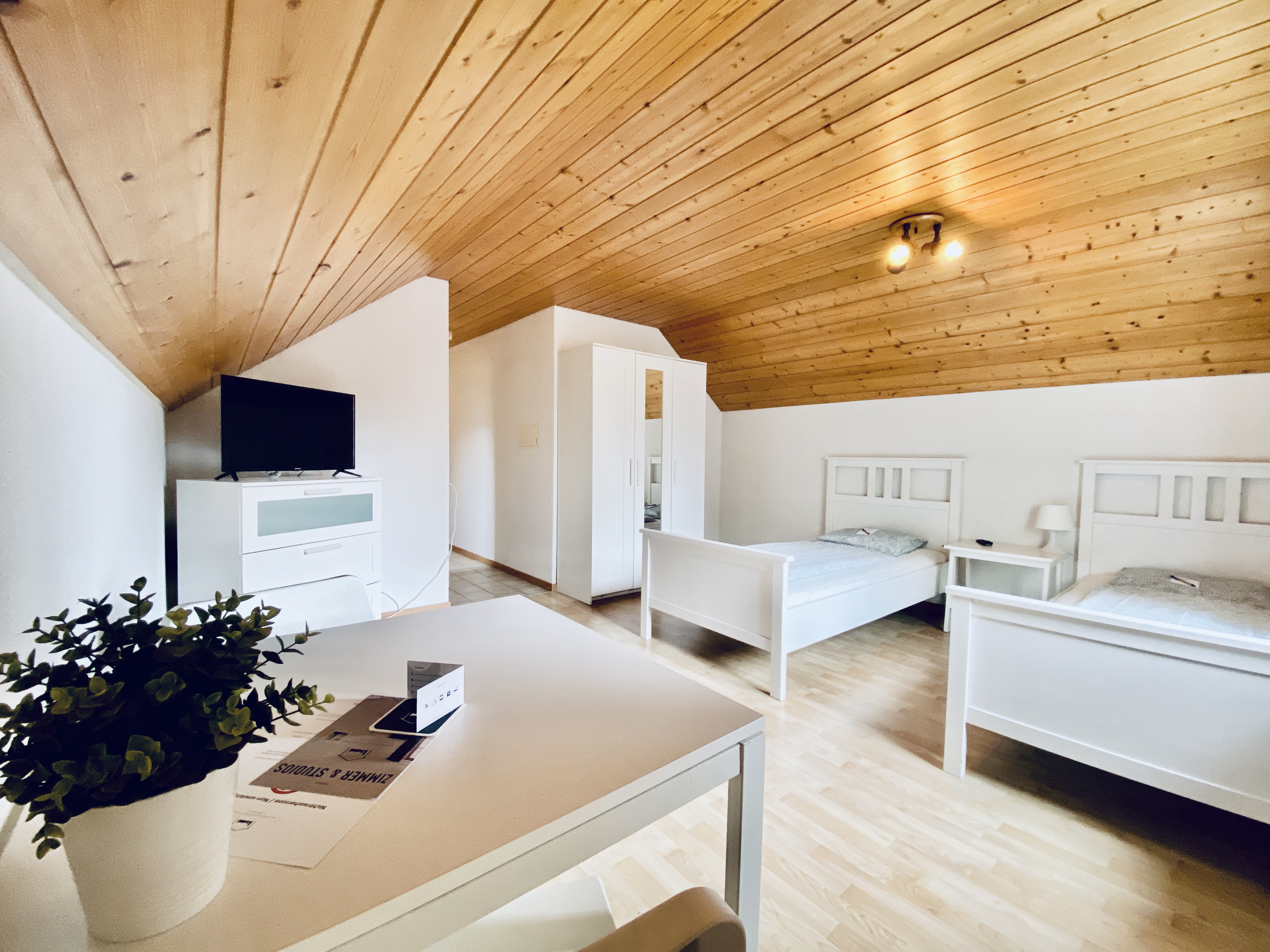 1.5-Zimmer-Apartment in Günsberg, Schlafzimmer mit zwei Einzelbetten